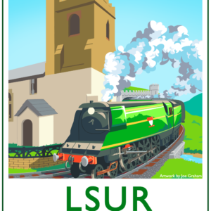 A poster design made for the LEGO club LUKR, featuring a locomotive and landmark from their 'Southern' layout.