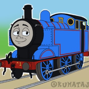 A commissioned flat colour illustration of Thomas the Tank Engine in a Railway Series style.
